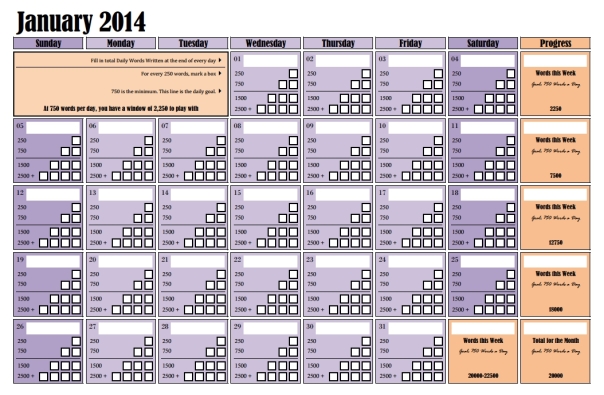 January 250 Word Calendar 2014